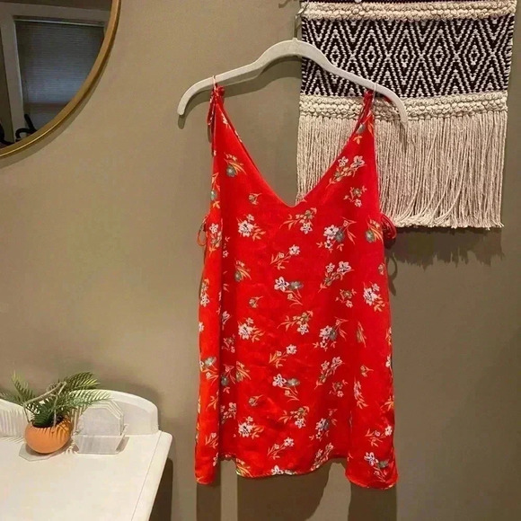 FOREVER 21 RED FLORAL HAWAIIAN TIE DRESS S - Picture 1 of 5